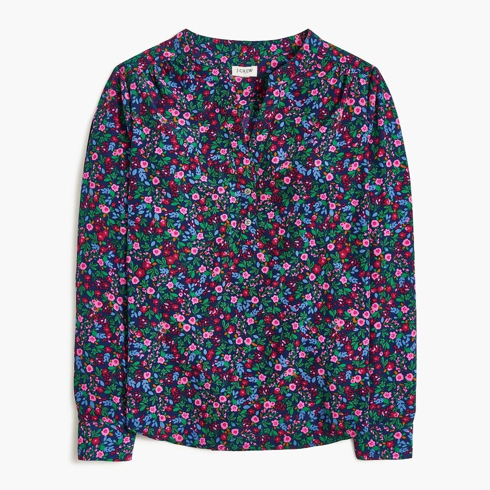 JCrew Floral Popover Placket Blouse